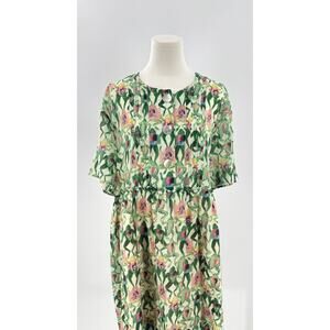 Rachel Antonoff Ivory Green Frog Dissection Howard Dress XL Short Sleeve